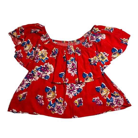 BP. Off The Shoulder Blouse Size X-Large Floral Print Layered Tropical Vacation - Picture 2 of 6